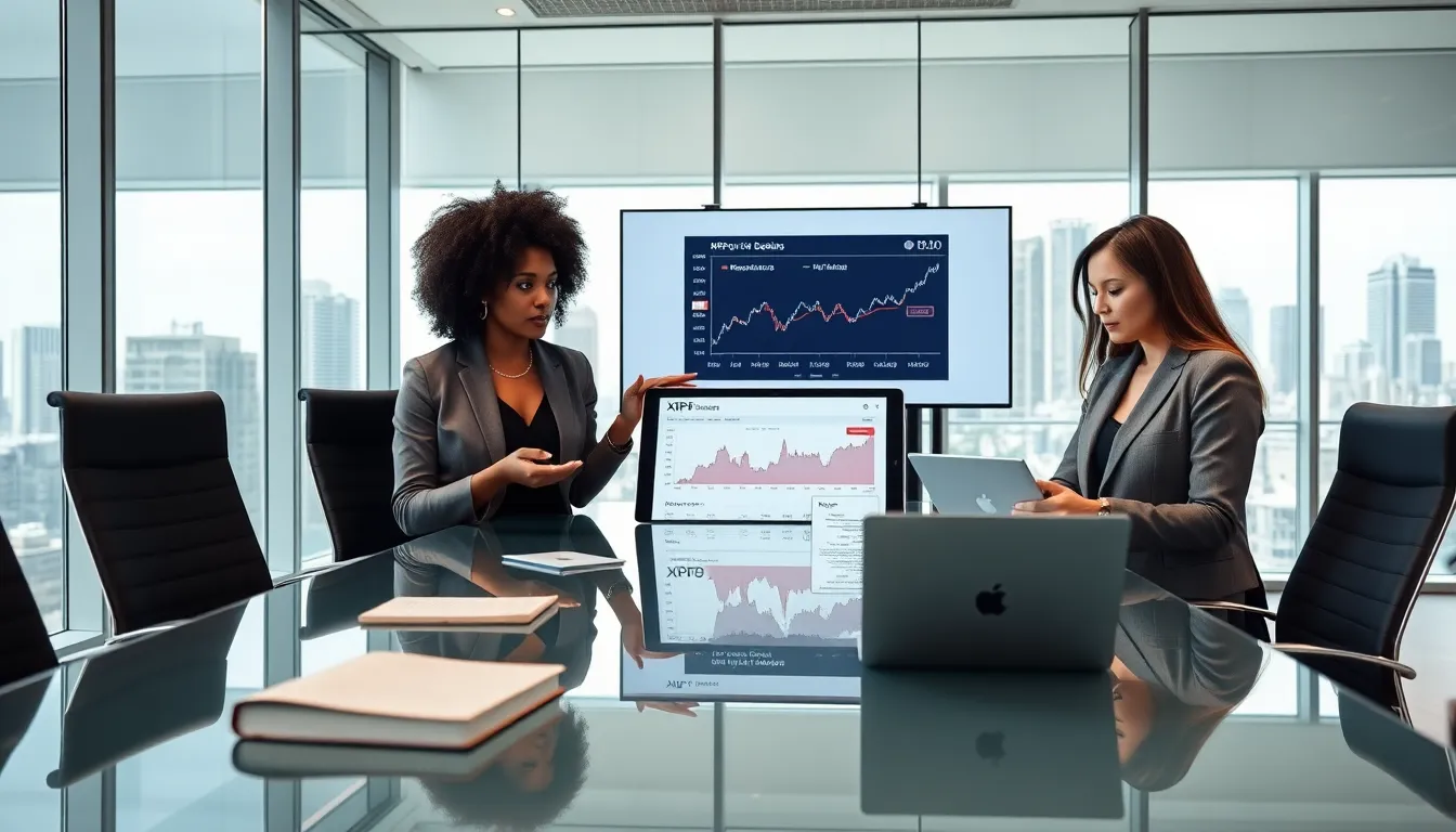 diverse professionals discussing XRP regulations in a modern office.